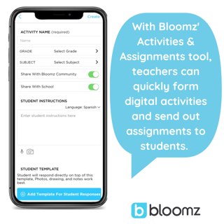 With Bloomz Activities & Assignments tool, teachers can easily form digital activities and send out assignments to students. (1)